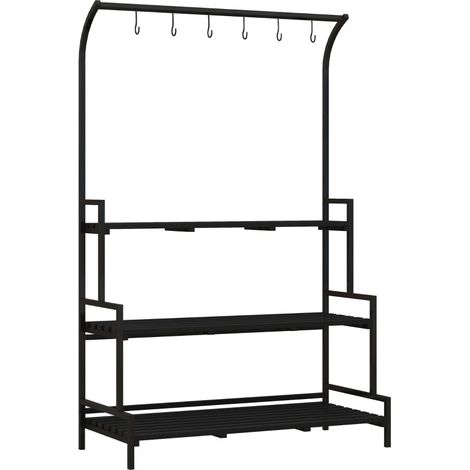Filiyano – Support pour plantes - 3 niveaux, 6 crochets, structure en métal Couleur : Noir Dimensions : 110 x 50 x 170 cm (1/5)