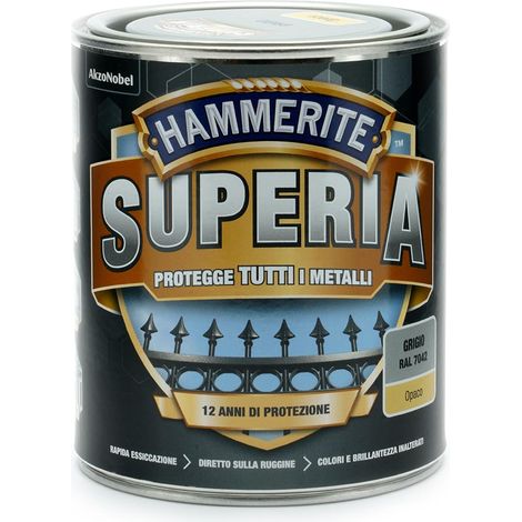 Hammerite Superia smalto metallo antiruggine interno e esterno, Opaco Grigio, 750 ml (1/2)