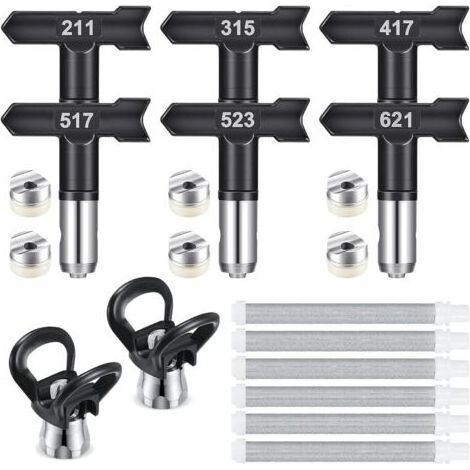 6 Pcs Airless Spray Gun Nozzles and 60 Mesh Filter Elements, 211 315 417 517 523 621 Tips for High Pressure Paint Sprayer (1/5)