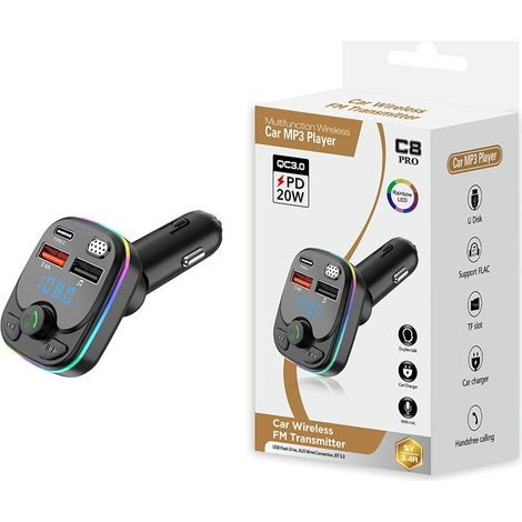 C-series car charger, FM frequency digital display, Bluetooth player, car cigarette lighter, PD fast charger wholesale - Black (1/3)