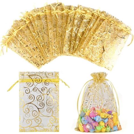 100 sacchetti in organza dorata, 10 x 15 cm, sacchetti regalo in organza, astucci per gioielli, bomboniere, sacchetti di lavanda, bomboniere per feste, regali di Natale