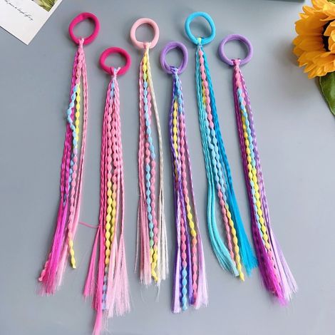 6 anneaux de tresses de perruque multicolores : bandes élastiques pour tresses de boxe style sweet & cool, élastiques à queue de cheval haute et élastiques à haricot pour cheveux (1/5)