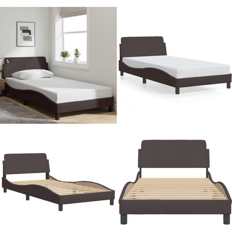 Cadre de lit sans matelas marron foncé 100x200 cm tissu - Cadre De Lit - Lit Double - Lit Design - Literie - Meuble Chambre - Home & Living (1/5)