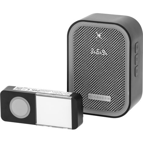 Sonnette sans fil – Carillon 90 dB, volume 4 niveaux, mode silencieux 3 à 9 h, flash blanc + RVB, 18 mélodies, bouton poussoir étanche IP44, anthracite, portée jusqu'à 200m - CEEZAM
