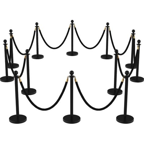 Crowd Control Barrier Set, langlebiger Edelstahl, Samtseile, Schwarz - 12 Posts 10 Seile (1/2)