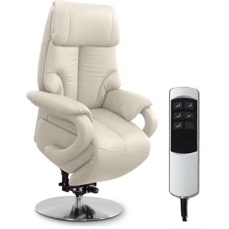 Fauteuil Relax Réglable Électriquement, avec Fonction Releveur Et 2 Moteurs Électriques, 80 x 115 x 79 cm, Cuir Véritable Blanc (1/5)