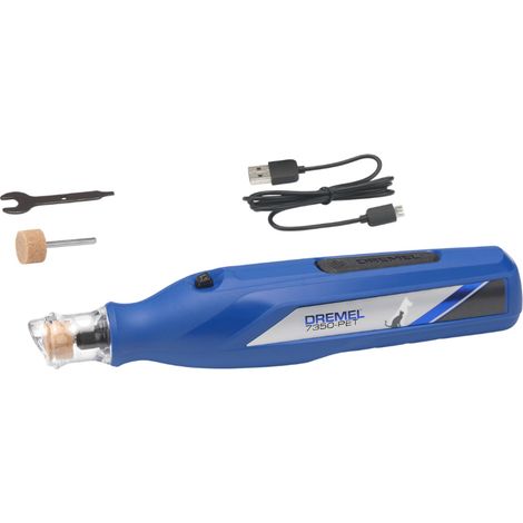 Dremel 7350 Pet 3.6V Cordless Multiherramienta para limado de uñas de mascotas fácil de usar, silencioso y ligero con 2 accesorios de esmerilado, 1 protector de seguridad y 1 cable USB