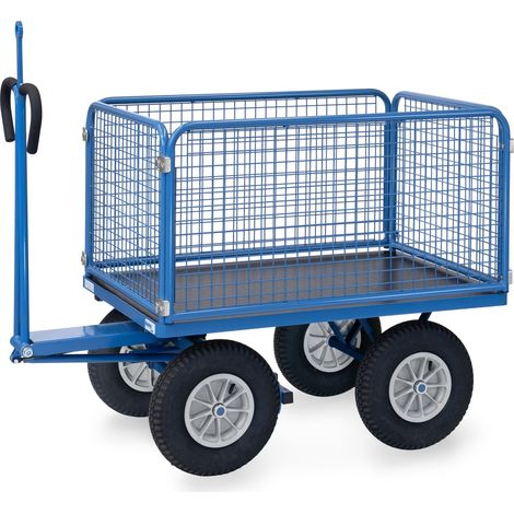 Fetra Handpritschenwagen mit Zugöse an der Deichsel, Drahtgitterwänden 600 mm hoch Luft-Bereifung 1200x800 mm (1/4)