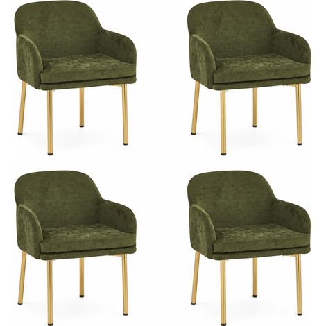 Set di 4 sedie da pranzo imbottite con braccioli, schienale ergonomico, gambe regolabili, metallo e legno verde (1/5)