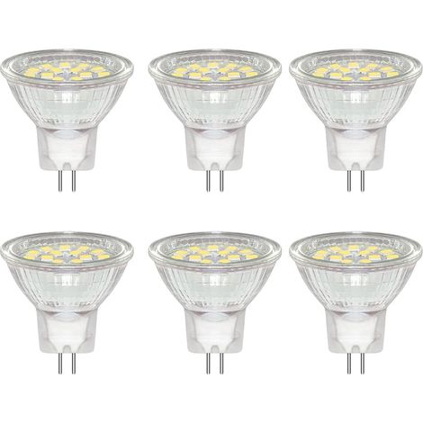 Lot de 6 Ampoules LED 3W MR11 GU4 12V 24V Spot, Blanc Froid 6000K, Equivalent à 30W Lampe Halogène, 300LM, 120° Faisceaux, Avec Verre de Protection Transparent, Non Dimmable (1/5)