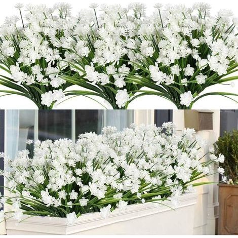 Plante fleurie artificielle Plantes et fleurs artificielles d'extérieur résistantes aux UV - Blanc 8PCS-RAPANDA (1/5)