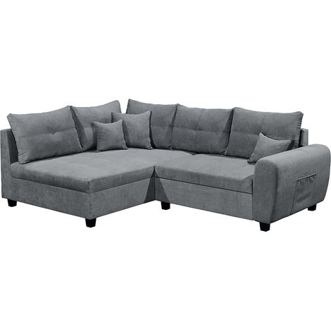 Ecksofa mit Schlaffunktion und 8 Kissen in anthrazit, L-Form mit Recamiere links, Serie LEICESTER-09 (1/5)