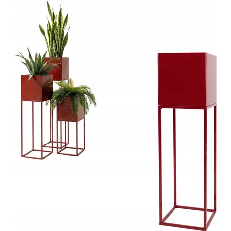 Cache-pot en métal rouge Lorient M 19x19x67cm (1/5)