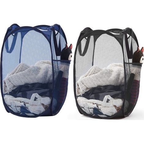 Panier à Linge Pliable - Filet Respirant avec Structure Pop-Up - Poignée Renforcée - Pour Chambre Salle de Bain ou Résidence Étudiante - 1 Pièce (1/5)