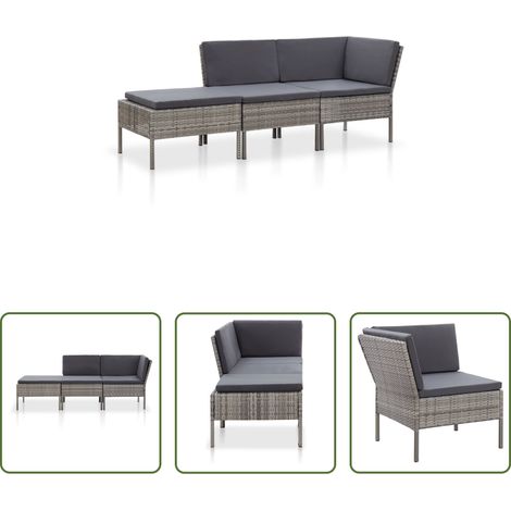 vidaXL Rattan - 3-tlg. Garten-Lounge-Set mit Auflagen Poly Rattan Grau (1/5)