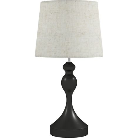 Lampe de table LED à 3 températures, ports USB-A et USB-C, abat-jour en tissu noir, structure en acier, avec ampoule 9 W, pour chambre et bureau  CHICFURN (1/5)