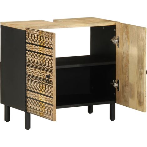 Armoire lavabo de salle de bain noir bois massif de manguier