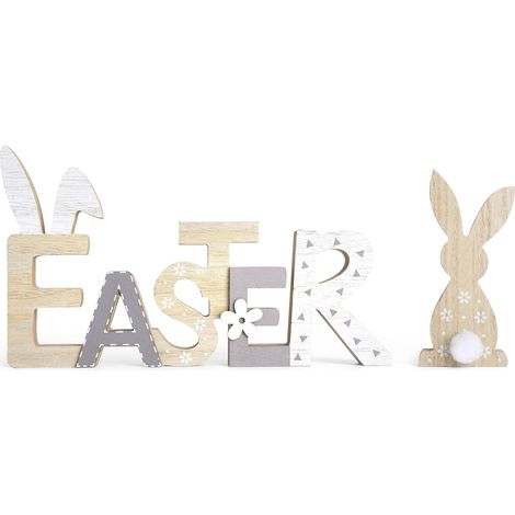 2 Décorations en Bois de Pâques – Mot Pâques en Bois avec Figurines de Lapin Mignon, Décoration de Printemps pour Table, Fenêtre et Bureau (1/5)