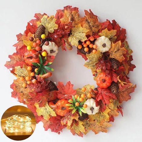 pour porte d'entrée décorations d'Halloween couronne de Thanksgiving avec citrouille feuilles Multicolore COURONNE DE NOEL (1/5)