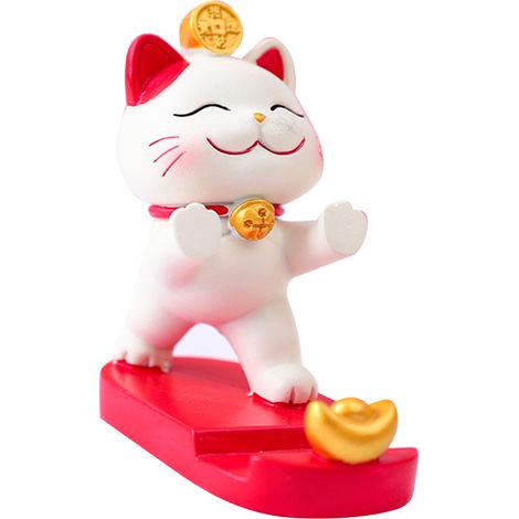 Support de téléphone de bureau en résine résistante et légère, motif chat porte-bonheur, pour la maison ou le bureau (type 1). (1/5)