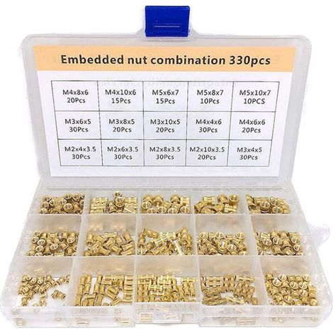 Pack of 330 copper nuts M2/M3/M4/M5 - Cast round insert nuts - Packaged in a storage box (1/5)