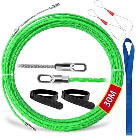 30m Aiguille Electricien, Tire Fils Electrique 4,5 mm Diamètre Passe Cable Electricien avec Tête Flexible de Guidage, pour la Pose Câbles (30M) - (1/5)