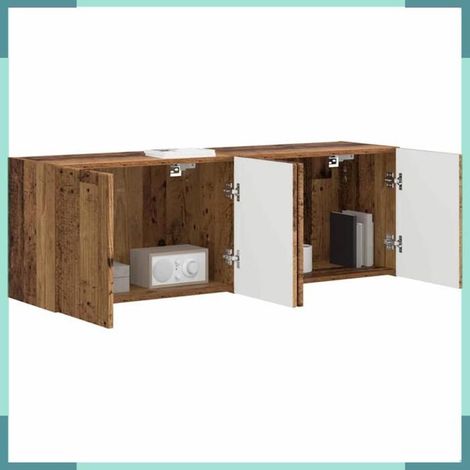Meuble TV mural - 892346 - Bois ancien - 4 portes - 59,5 x 31 x 40 cm (1/5)
