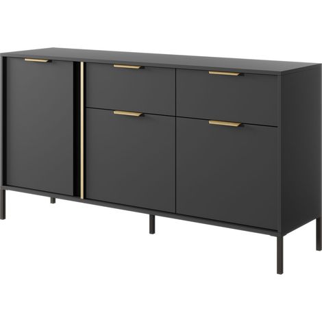 Cassettiera Larga Antracite, 153 x 39,5 x 81,4 cm - 3 Ante, 2 Cassetti, Gambe Metalliche (1/5)