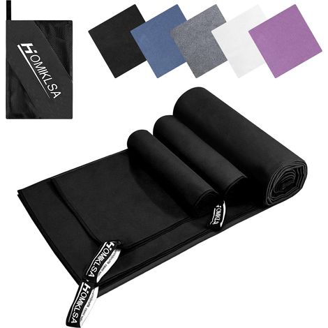 Serviette Microfibre, Lot de 3, 200×100 cm + 2×80×40 cm, Noir (1/5)