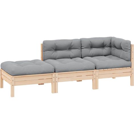 vidaXL Juego muebles jardín 3 pzas cojines grises madera pino maciza (1/5)