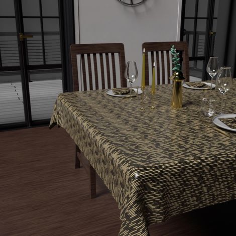 Nappe impriméé anti-tâches rectangle 150x200 cm GOLD noir, par Soleil d'Ocre