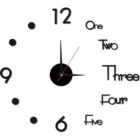 Horloge murale veilleuse sans cadre, décorative, lumineuse et silencieuse, pour salon et chambre, noire, petite taille (40 cm).