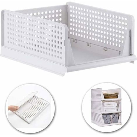 3 paniers de rangement empilables, organisateur coulissant pour armoire, séparateur modulable bureau et dressing