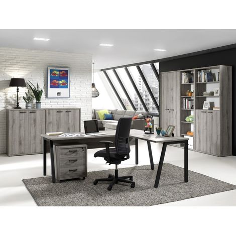 Conjunto de 8 muebles de oficina profesional color gris efecto madera colección SOON.