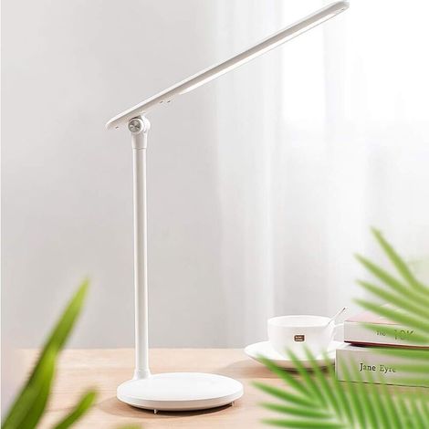 ZVD Schreibtischlampe mit unendlicher Dimmfunktion für das intelligente Zuhause, faltbare Leselampe fürs Studentenwohnheim, wiederaufladbar, augenschonend für Studenten, Weiß (1/4)