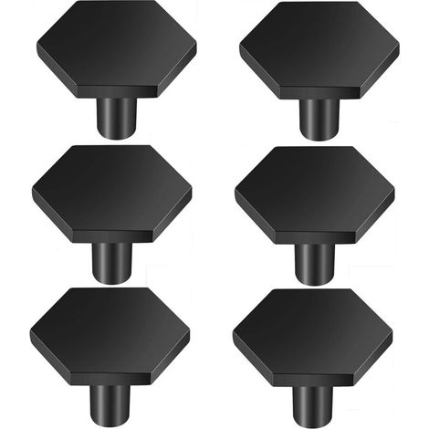 Lot de 6 Boutons de Meubles en Alliage de zinc ,Poignées de Porte Boutons de Tiroir Noir avec Vis ,Poignées de Meubles Hexagonales pour Placards de Cuisine, Commodes, Armoires (1/5)