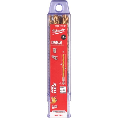 MILWAUKEE WIERTŁO METAL HSS-G TIN  6,0mm HEX (10szt.)