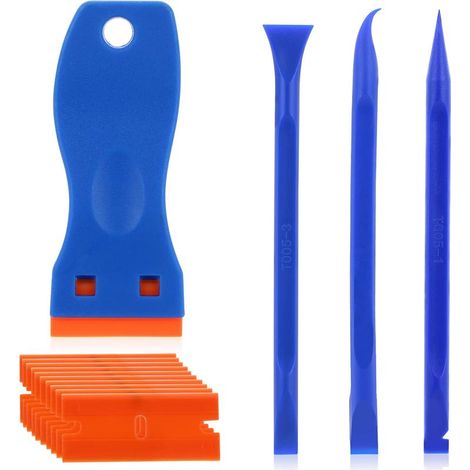 Mini grattoir en plastique avec 10 lames en plastique et 3 tampons de nettoyage à double extrémité, kit de grattoir en plastique multi-usages, outils anti-rayures (1/5)