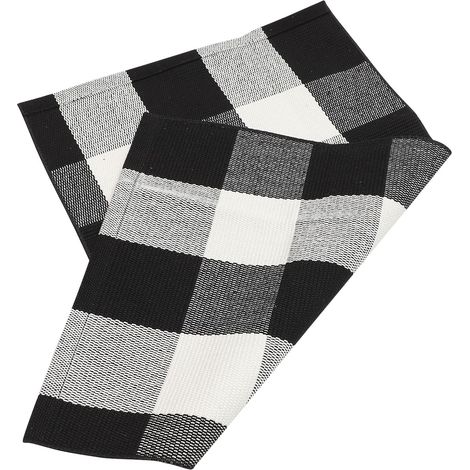 Tapis de Bain Antidérapant en Coton et Lin, Motif Carreaux Noir et Blanc, Dimensions 45 X 70 Cm, Tapis Décoratif et Absorbant pour Salle de Bain et Entrée