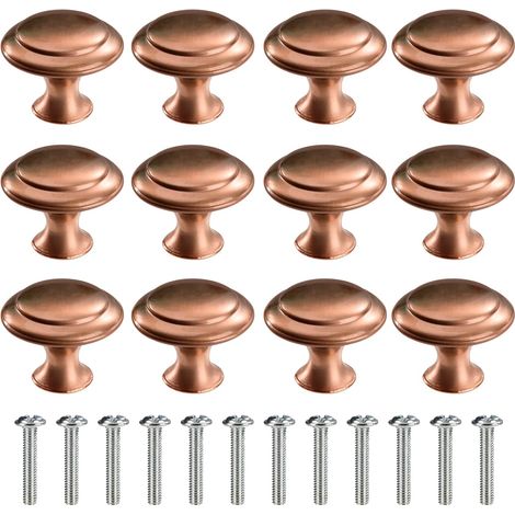 Boutons de Porte Rond Boutons de Tiroir Poignées de Tiroir avec Vis pour Armoire Bureau Table de Chevet Bibliothèque Meubles 30mm Cuivre Rouge 12 Pièces