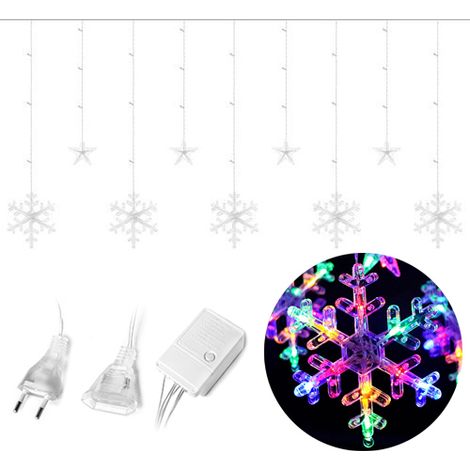 Rideaux LED étoiles flocons de neige pour fenêtre, lampes colorées, guirlandes lumineuses de Noël