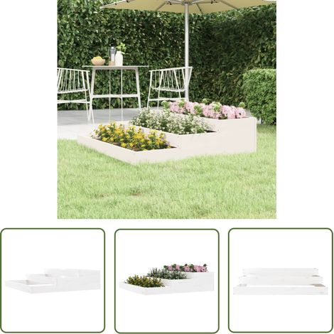The Living Store Jardinière Blanc 107x107x27 cm Bois massif de pin - Jardinier - Pots De Fleurs - Bac À Fleurs - Plante - Fleur (1/5)