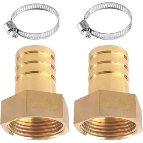 Pack of 2 1/2" IG Brass Pipe Fitting - 1/2" Pipe Fitting - 10mm - Adapter with 2 Hose Clamps (1/5)