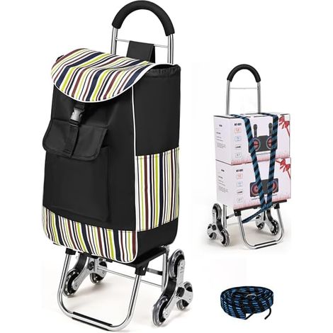 Chariot de Courses 6 Roues, Caddie de Courses Pliable, Capacité de 32L/Charge Max 30kg, avec Compartiment Imperméable, 2 en 1 Sac d'épicerie Amovible - Chariot Pliable Monte-escalier (1/5)