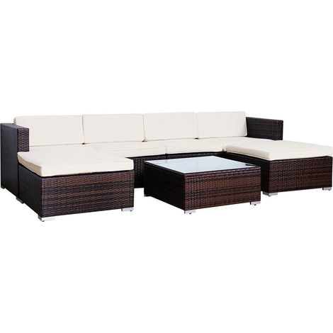 Evre Rattan Outdoor Garden Furniture Set 6 Seater Sofa with Coffee Table (Brown) (1/3)