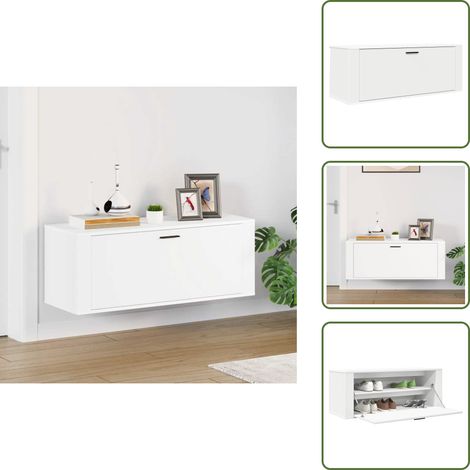Wand-Schuhschrank Weiß 100x35x38 cm Holzwerkstoff - Wand-Schuhschrank - Schuhschrank Weiß - Schuhorganisation - Holzwerkstoff Möbel - Garderobe (1/5)