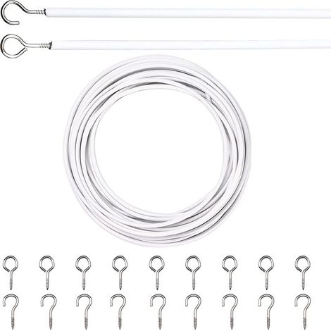 10-meter plastic-coated spring rope set for white curtains, eyelet loops, question mark hooks, and accessories. (1/5)
