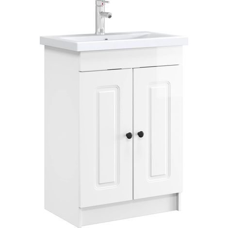 vidaXL Bathroom under Sink Cabinet High Gloss White 56 x 37.5 x 81 cm