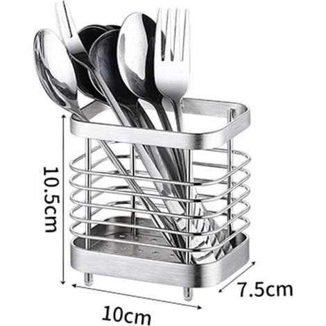 Besteckabtropfkorb, Besteckkorb für Messer, Gabeln, Löffel und Küchenutensilien, Besteckhalter aus Edelstahl, silberfarben (1/5)