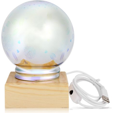 3 styles de veilleuses LED 3D en verre en forme de boule Lampe USB Cadeau Décoration de bureau à la maison Rose (1/5)